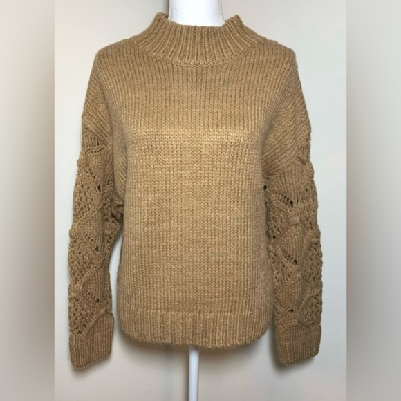 NWT Skies Are Blue Mock Neck Crochet Sweater Camel Women Size Small - Picture 1 of 8